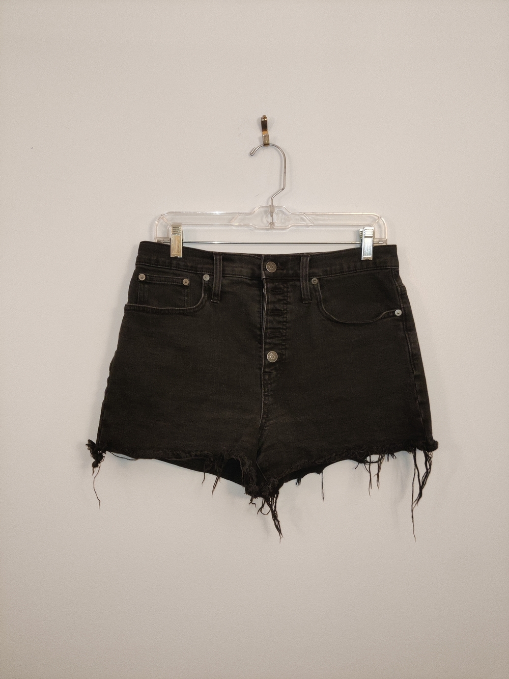 Madewell Black High-Rise Frayed Hem Denim Shorts